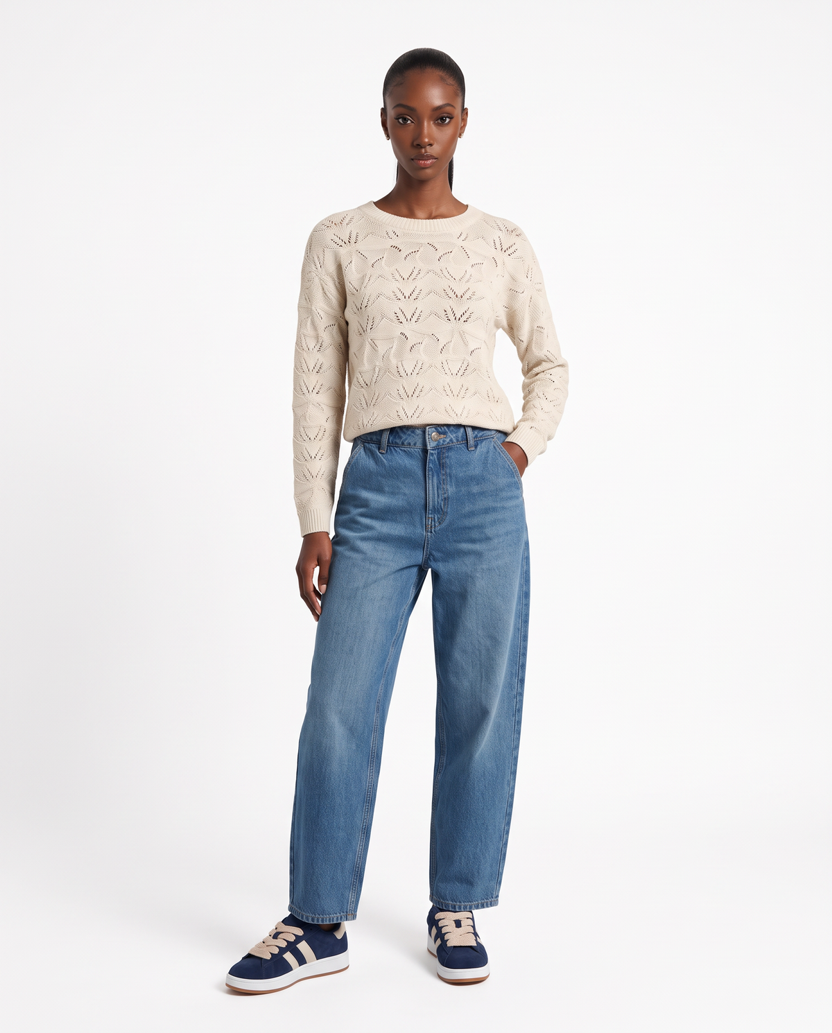 Pullover girocollo in ciniglia opaca - Avorio