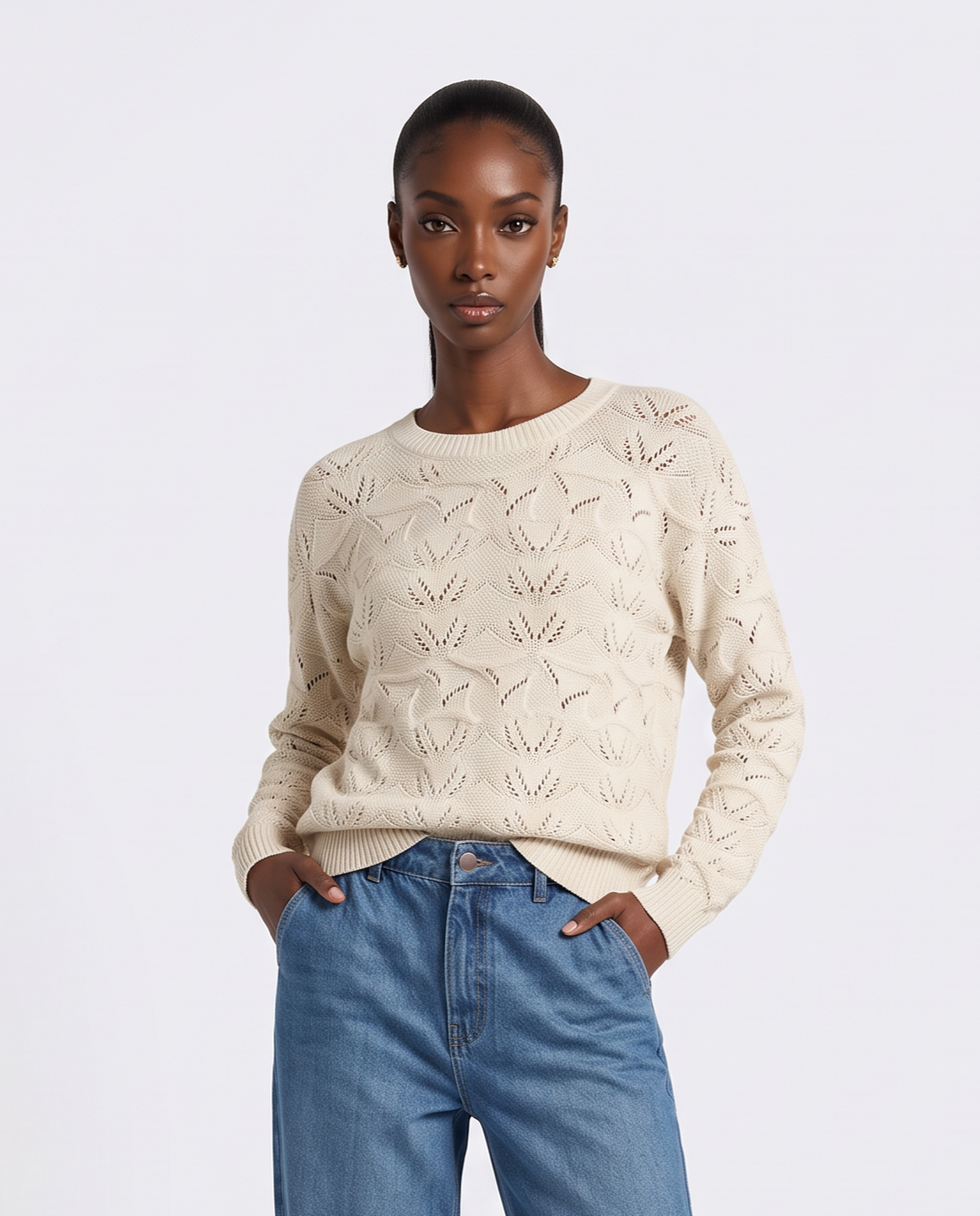Pullover girocollo in ciniglia opaca - Avorio