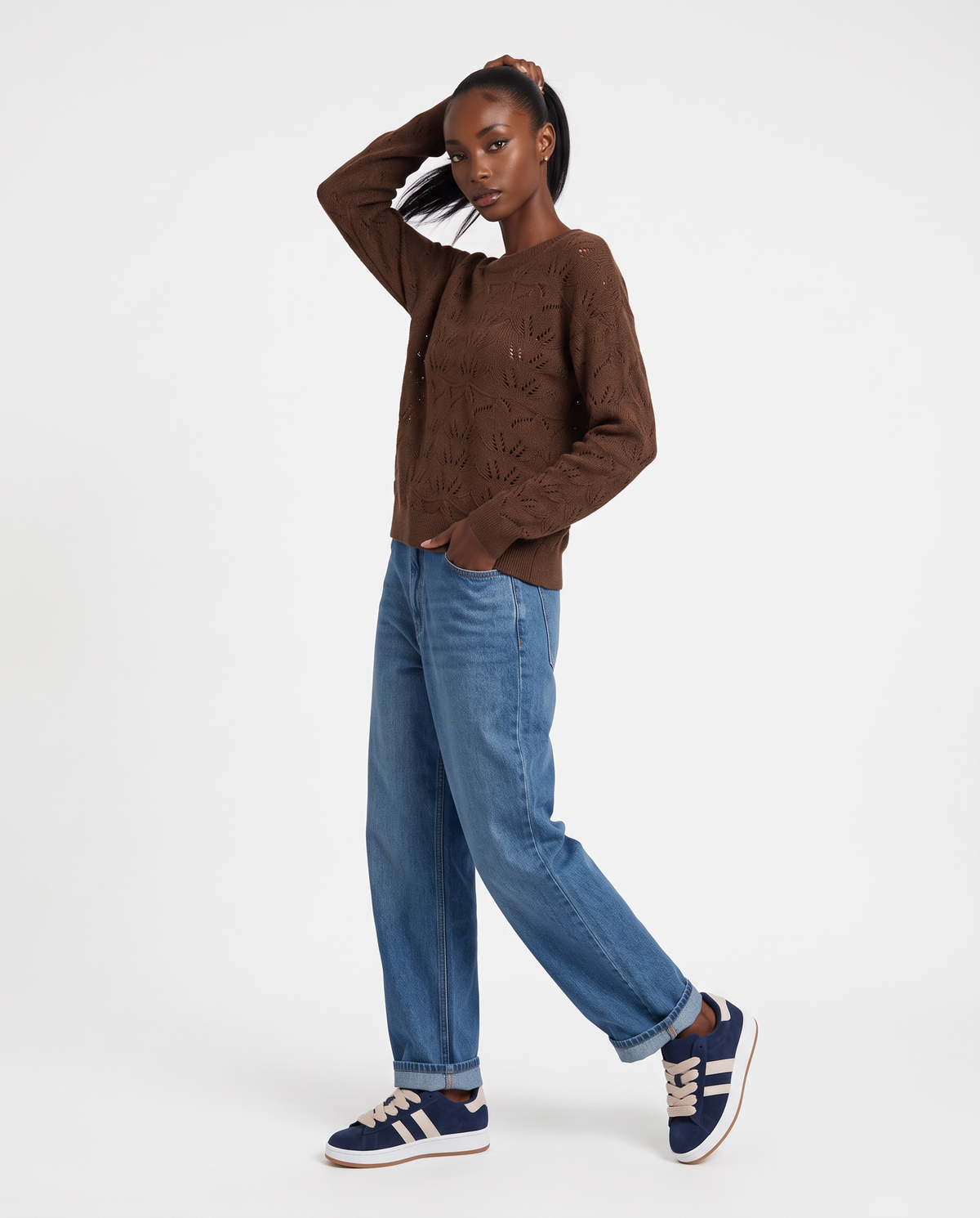 Pullover girocollo in ciniglia opaca - Tortora melange