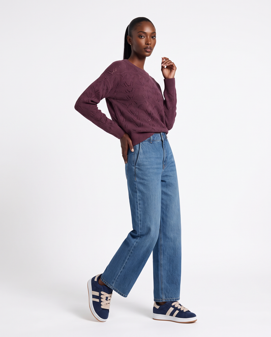 Matte velour crew neck pullover - Purple