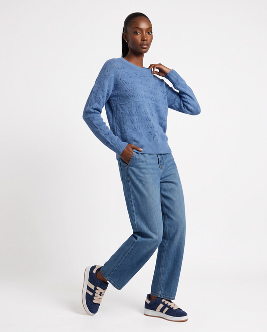 Matte velour crew neck pullover - Sky blue
