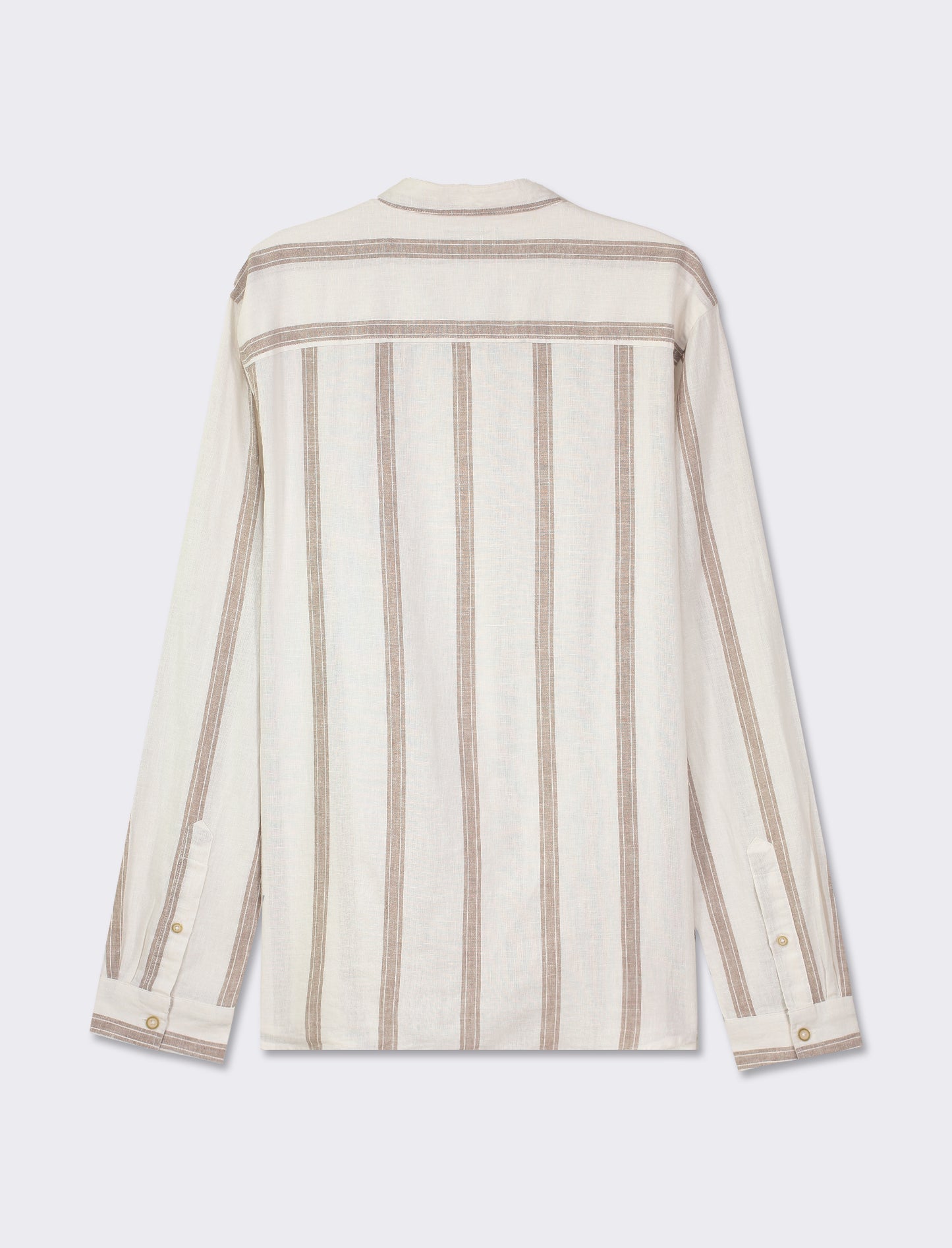 Striped Regular Fit Korean Collar Shirt with Marble Effect Buttons - White