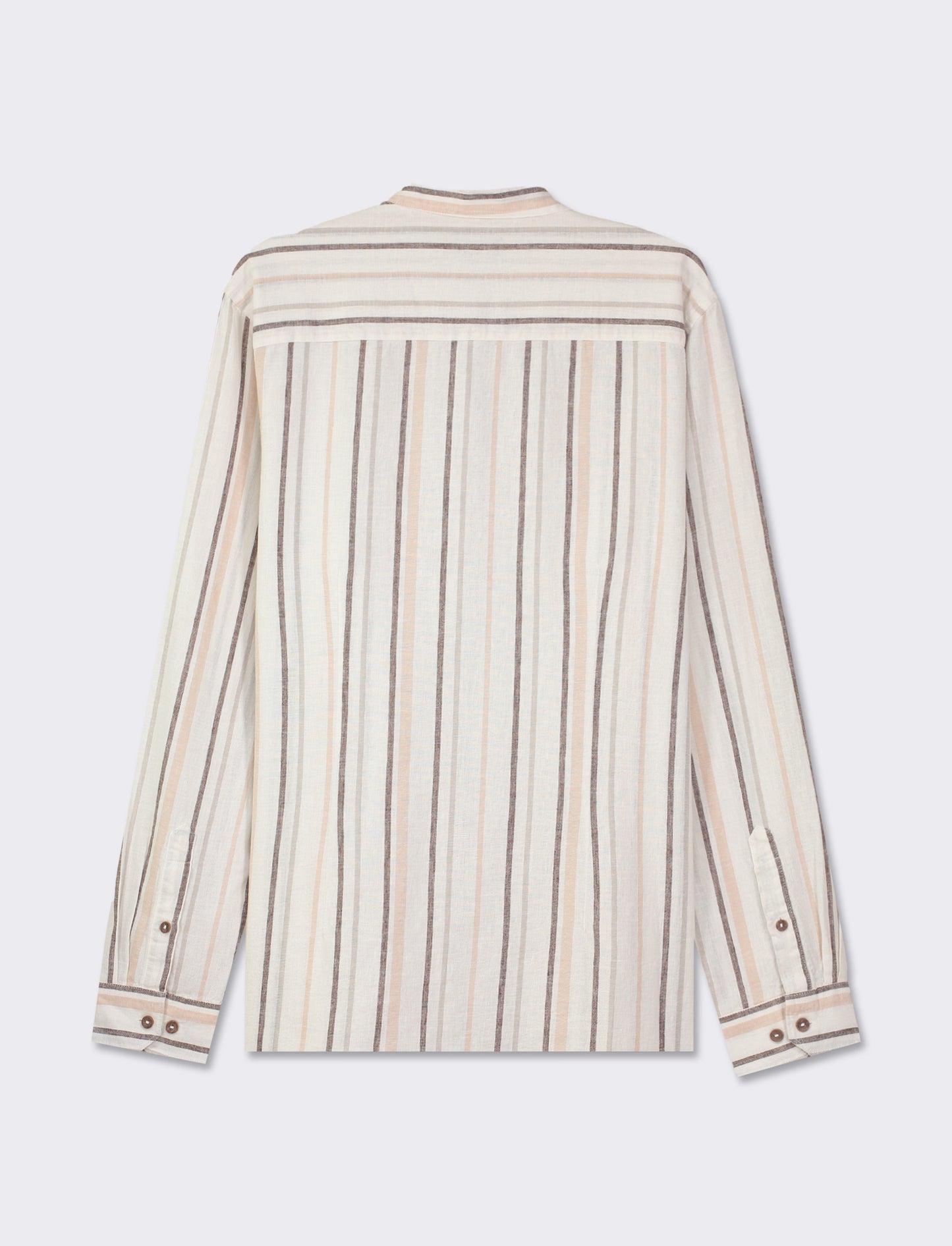 Striped Linen Regular Fit Shirt with Korean Collar - White