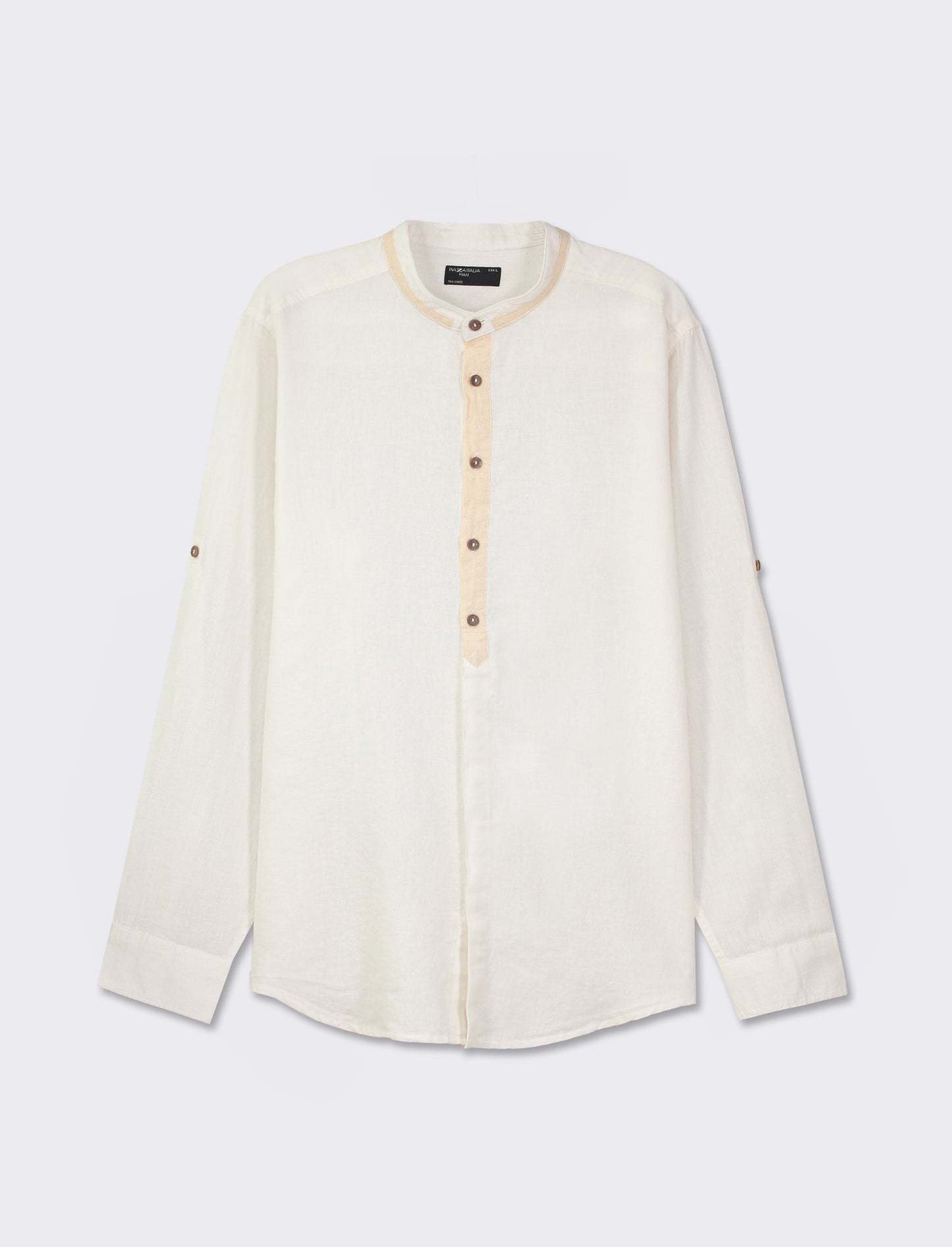 Regular Fit Korean Collar Shirt in Contrast Color - White