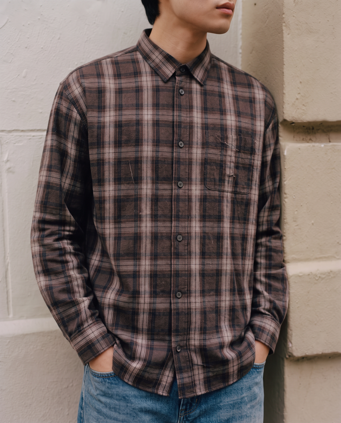 Camicia a Quadri Relaxed Fit in Cotone - Moro