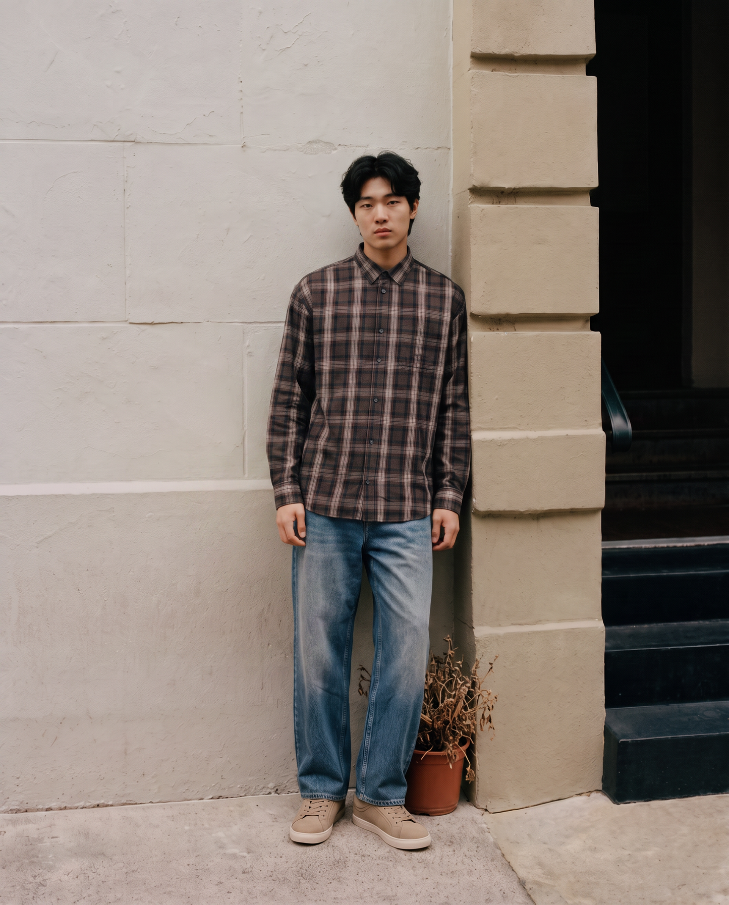 Camicia a Quadri Relaxed Fit in Cotone - Moro