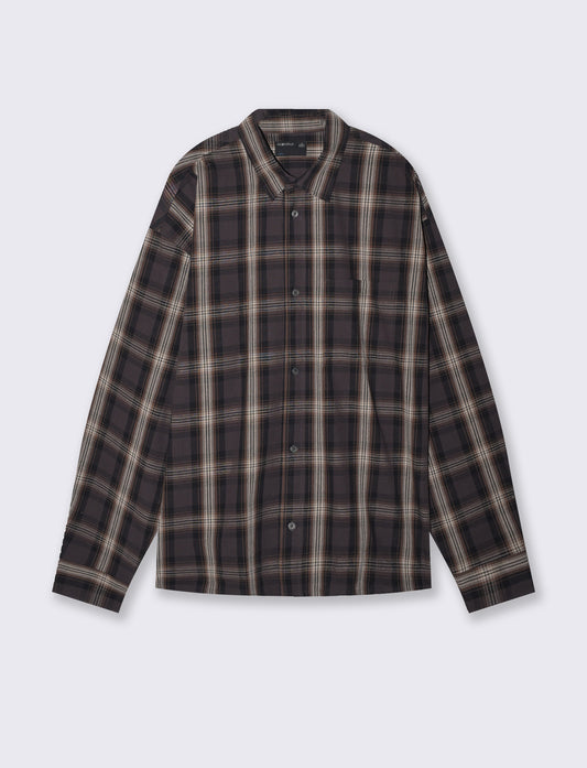 Relaxed Fit Cotton Check Shirt - Brown