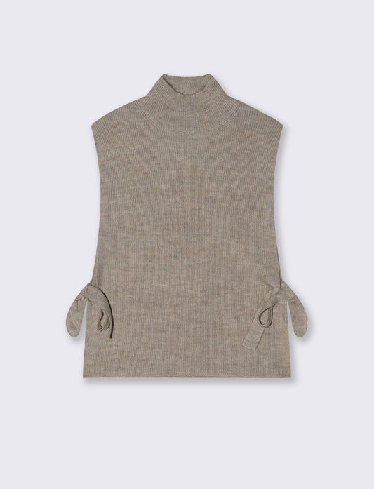 Maglia smanicata a collo alto con fiocco - Beige grano
