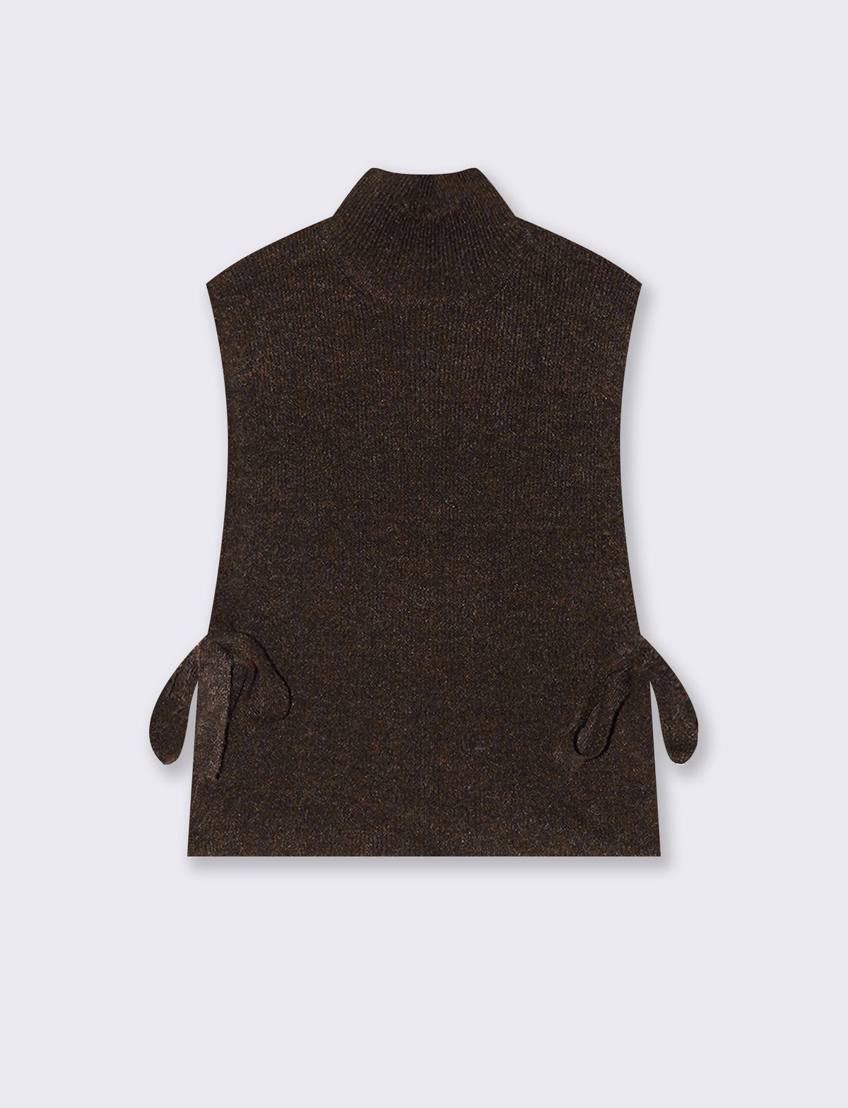 Maglia smanicata a collo alto con fiocco - Moro