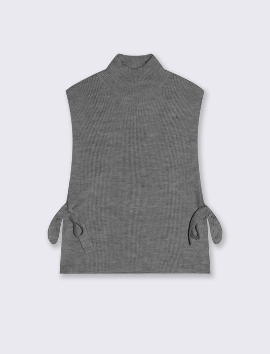 Maglia smanicata a collo alto con fiocco - Grigio mel.