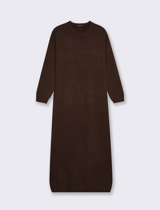 Long knit dress with 3/4 sleeves - Brown