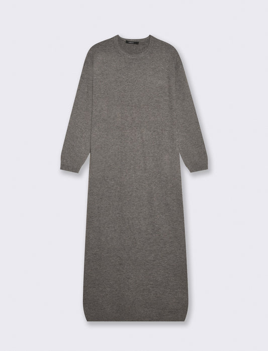 Long knit dress with 3/4 sleeves - Grey