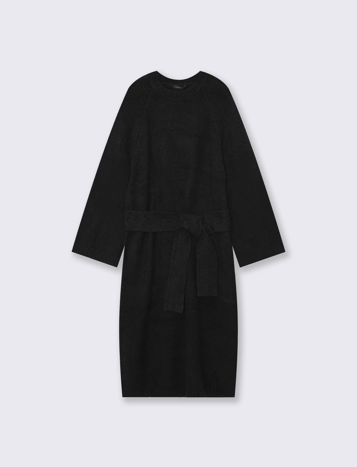 Abito in maglia con maniche a campana e cintura - Nero
