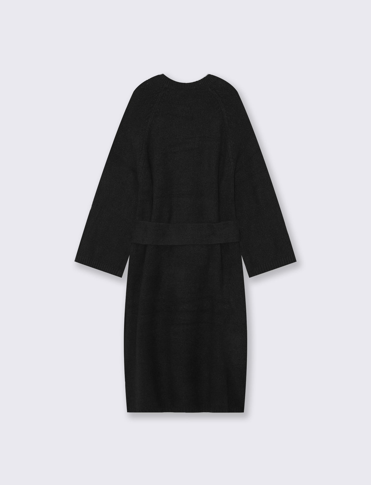 Abito in maglia con maniche a campana e cintura - Nero