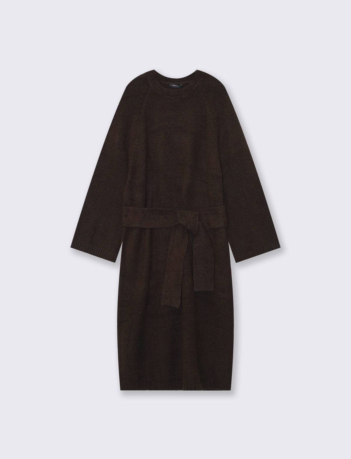 Knitted dress with bell sleeves and belt - Brown