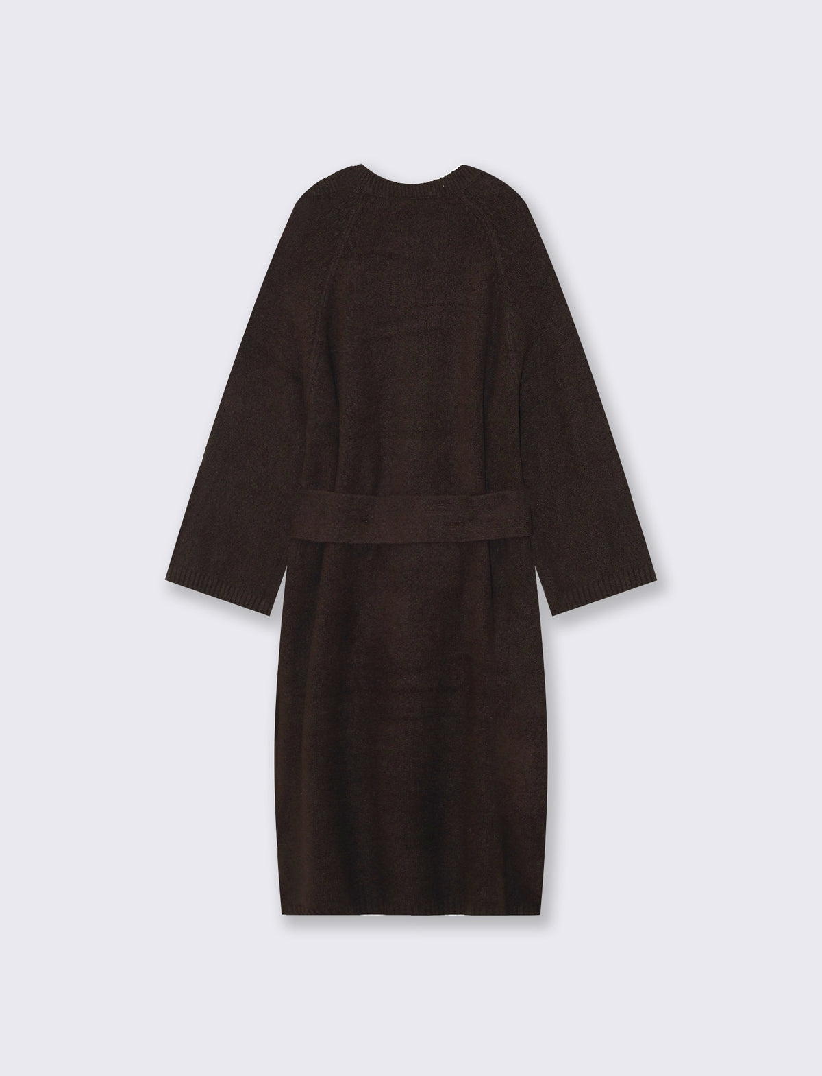Knitted dress with bell sleeves and belt - Brown