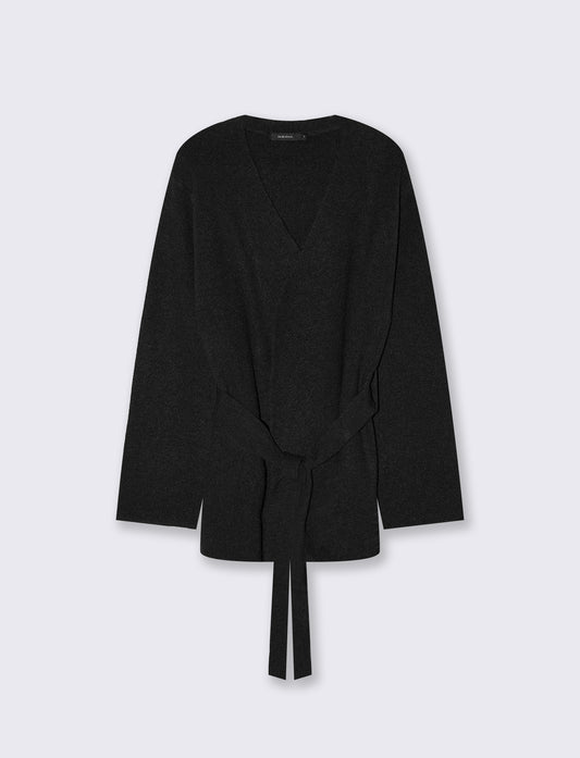 Cardigan a portafoglio in maglia morbida - Nero