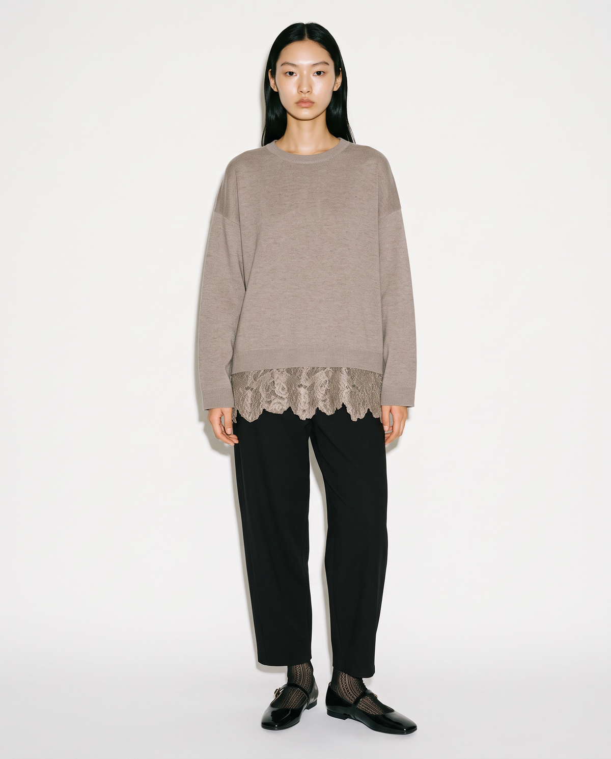 Maglia over paricollo manica lunga - Grigio tortora