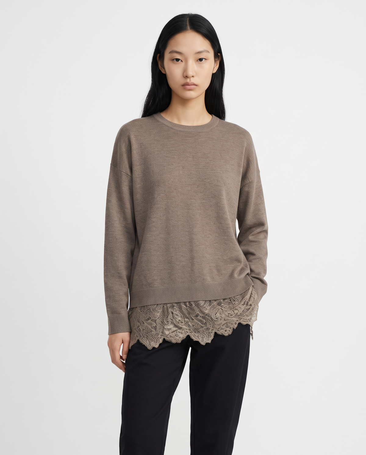Maglia over paricollo manica lunga - Grigio tortora