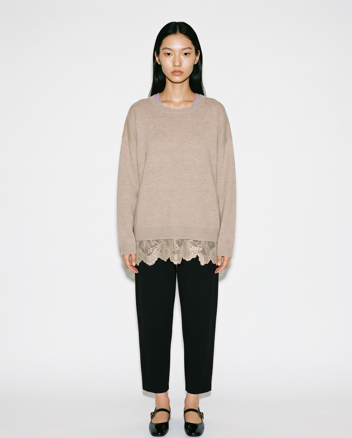 Maglia over paricollo manica lunga - Beige grano