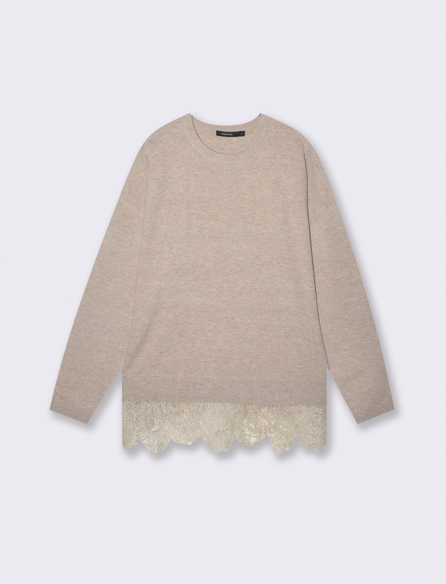 Maglia over paricollo manica lunga - Beige grano