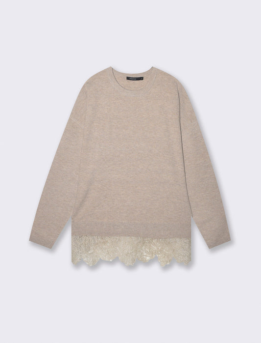 Maglia over paricollo manica lunga - Beige grano