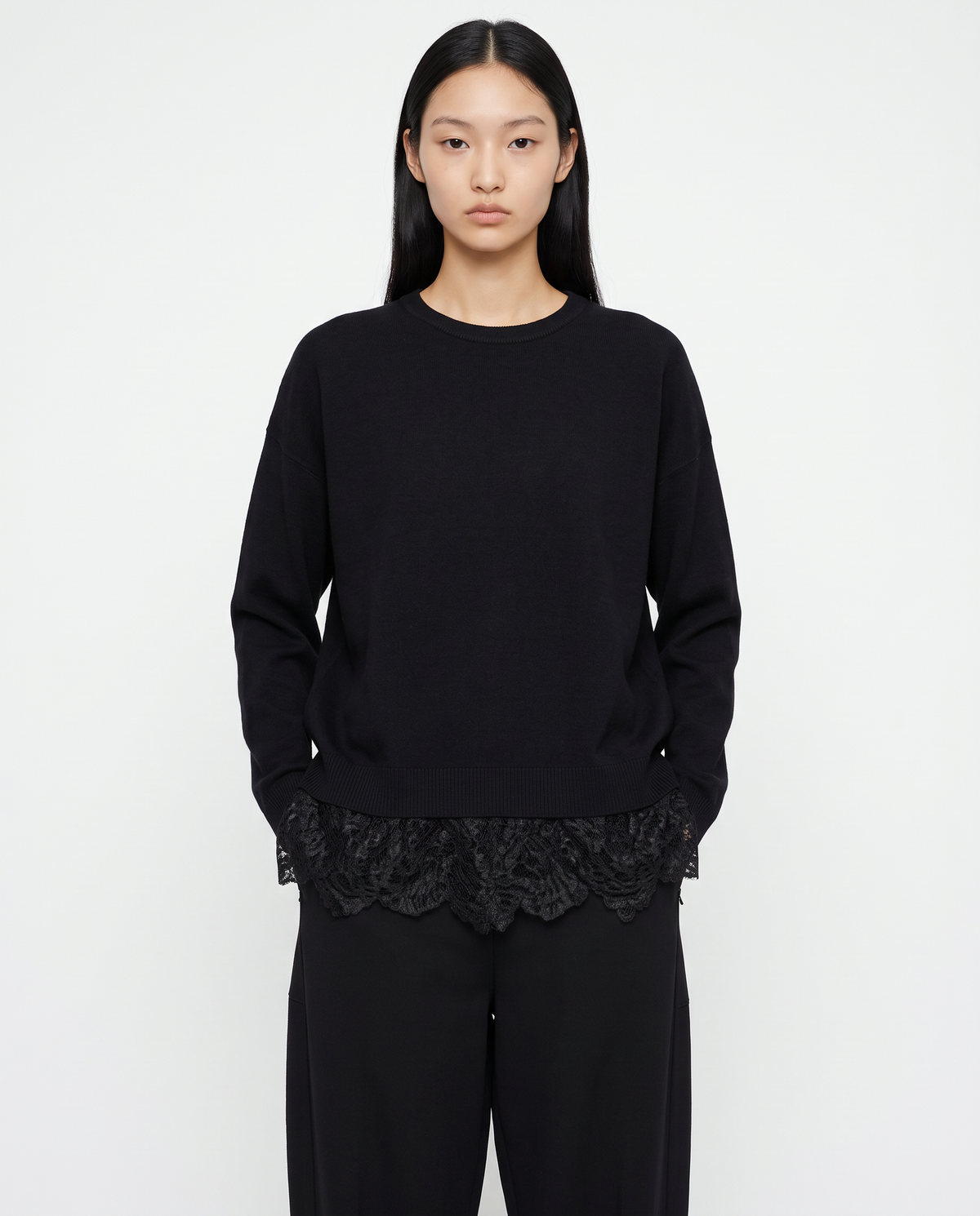 Maglia over paricollo manica lunga - Nero