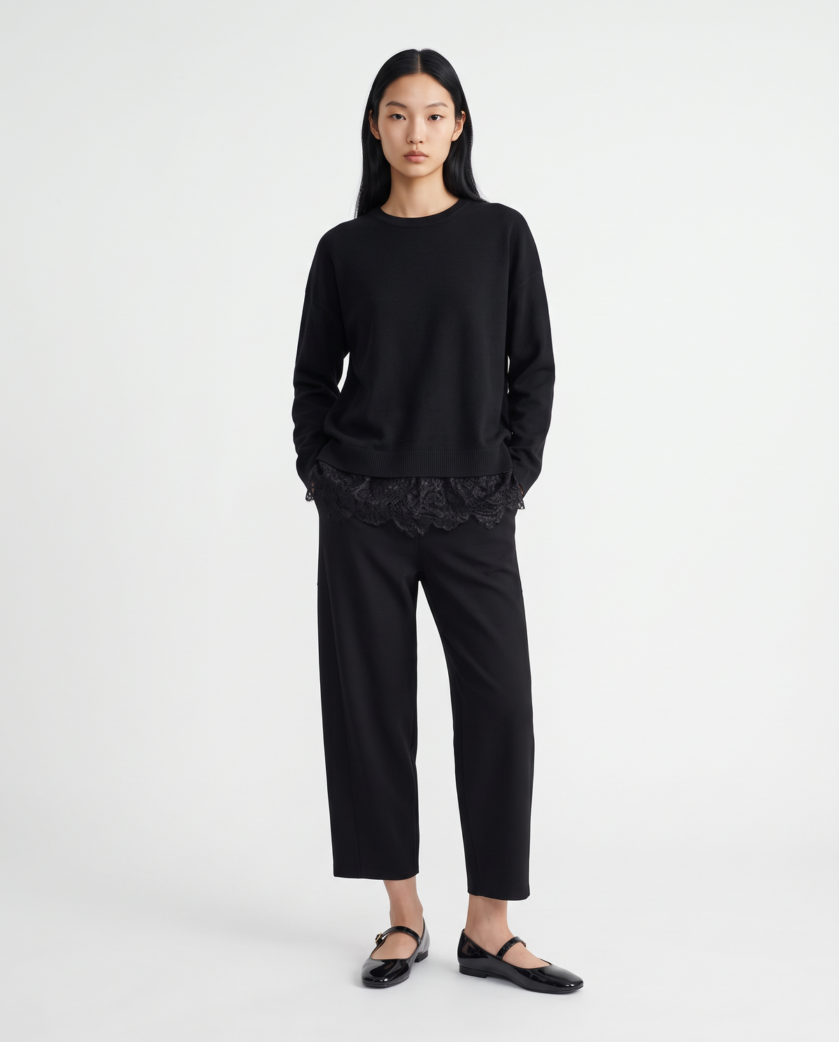 Maglia over paricollo manica lunga - Nero