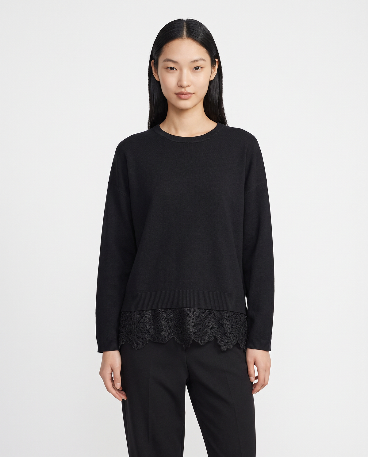 Maglia over paricollo manica lunga - Nero