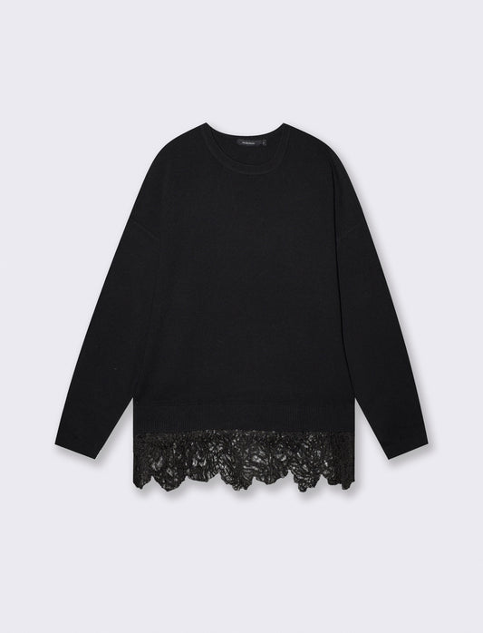 Maglia over paricollo manica lunga - Nero