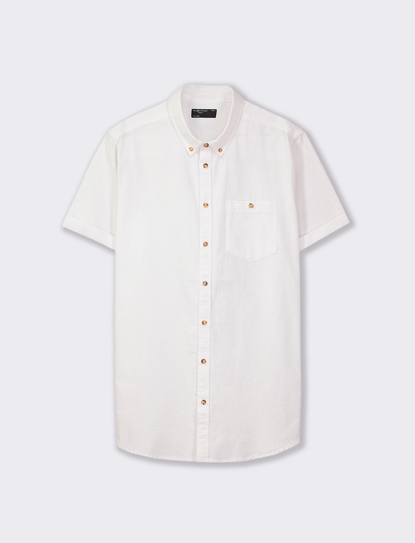 Short Sleeve Oxford Cotton Shirt with French Collar and Chest Pocket - White