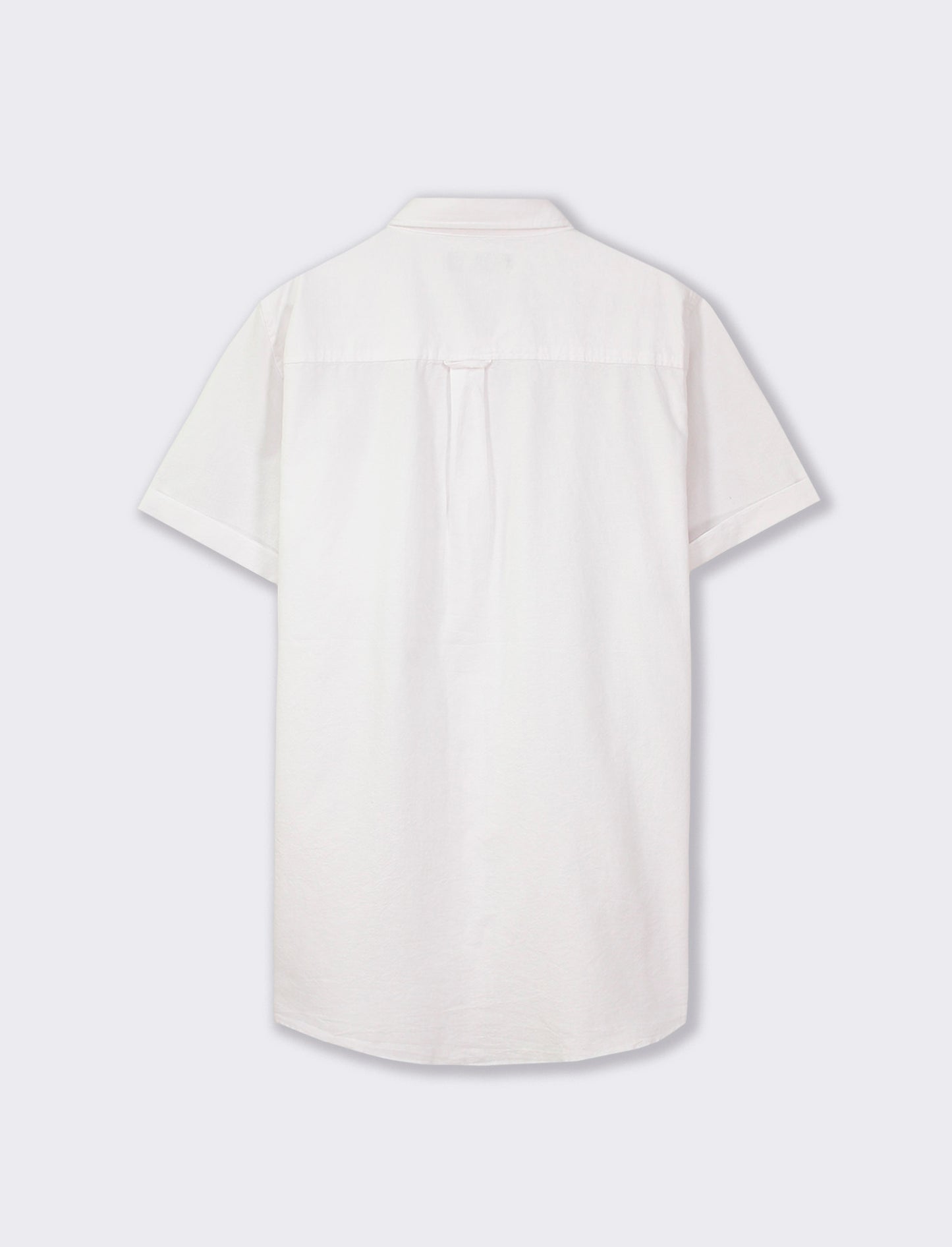 Short Sleeve Oxford Cotton Shirt with French Collar and Chest Pocket - White