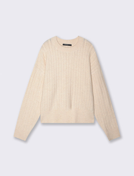 Cable knit sweater with polo neck - Beige