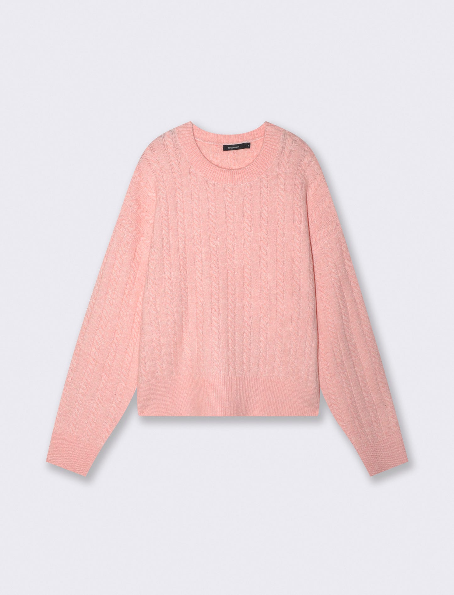 Maglia a trecce con collo paricollo - Rosa chiaro