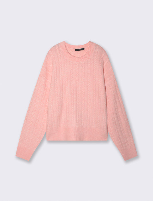Cable knit sweater with polo neck - Pink