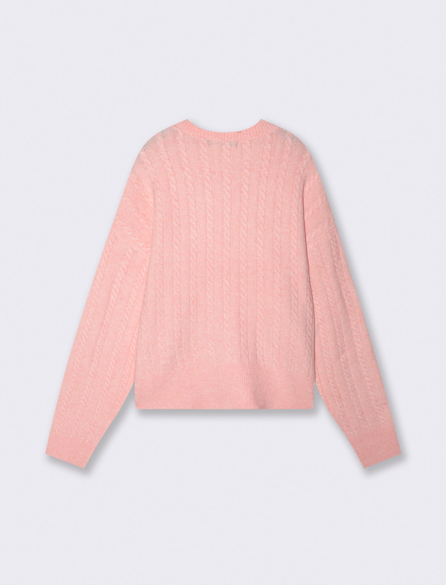 Maglia a trecce con collo paricollo - Rosa chiaro