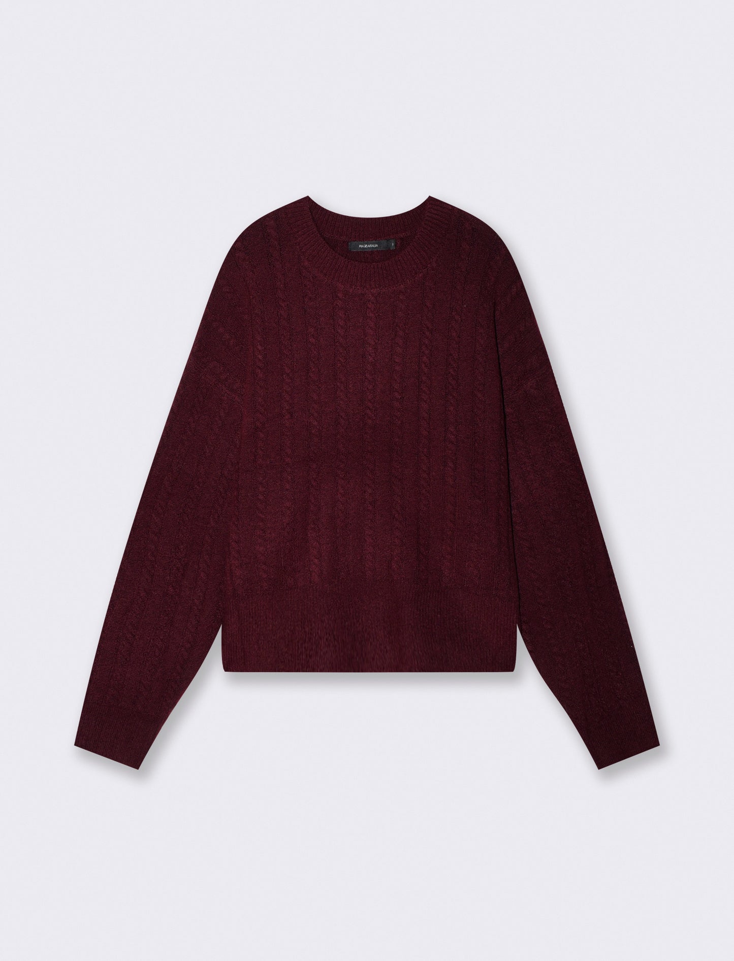 Maglia a trecce con collo paricollo - Rosso rubino