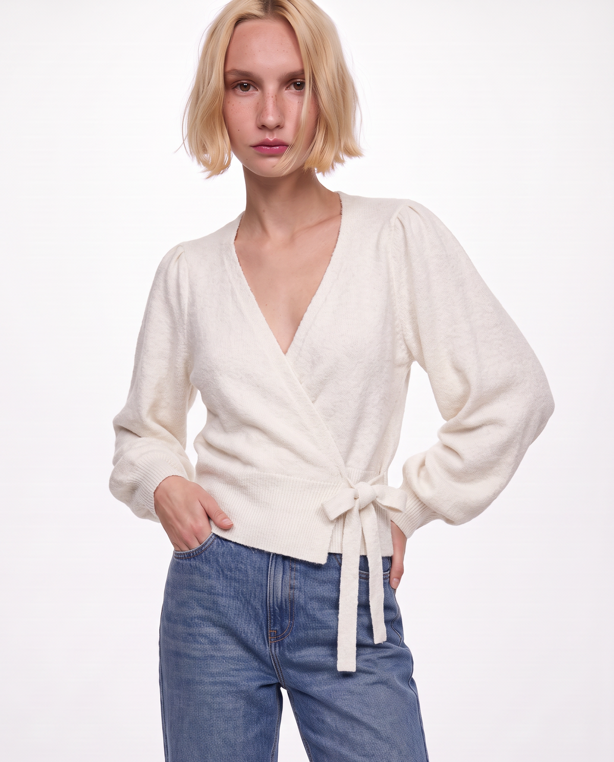 Cardigan aperto incrociato ballerina - Avorio