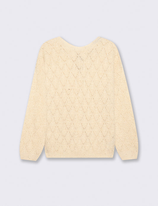 Maglia manica lunga con scollo e fiocco - Avorio