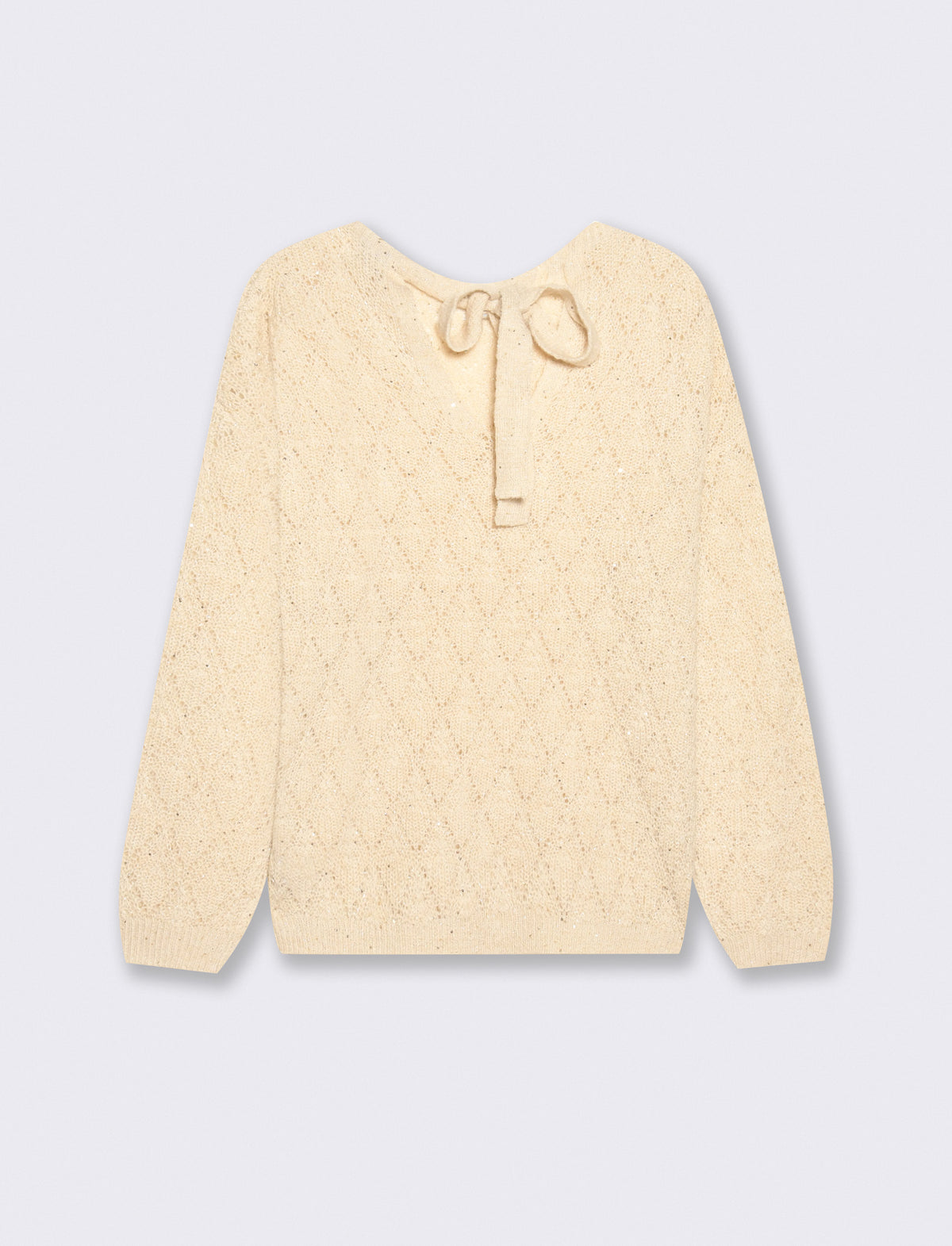 Maglia manica lunga con scollo e fiocco - Avorio