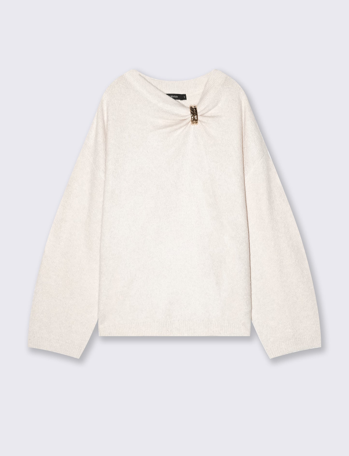 Pullover con scollo e dettaglio gioiello - Avorio