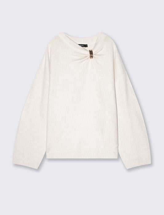 Sweater with neckline and jewel detail - Beige