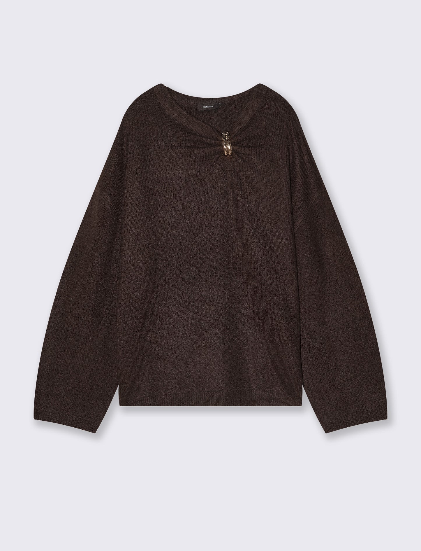 Sweater with neckline and jewel detail - Brown