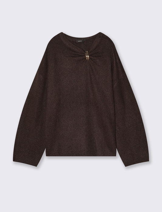 Sweater with neckline and jewel detail - Brown