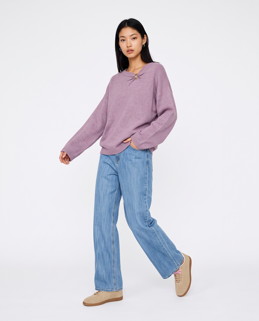 Sweater with neckline and jewel detail - Purple