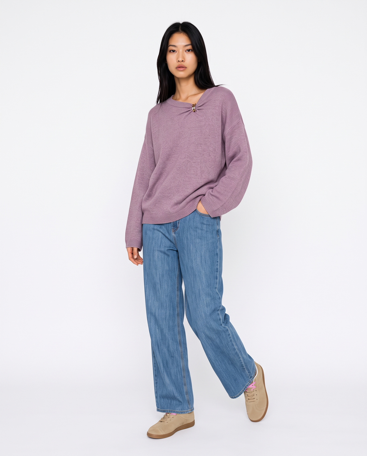 Pullover con scollo e dettaglio gioiello - Viola malva