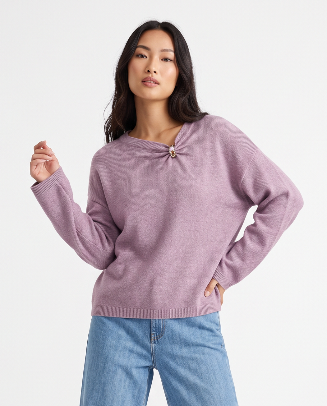 Pullover con scollo e dettaglio gioiello - Viola malva