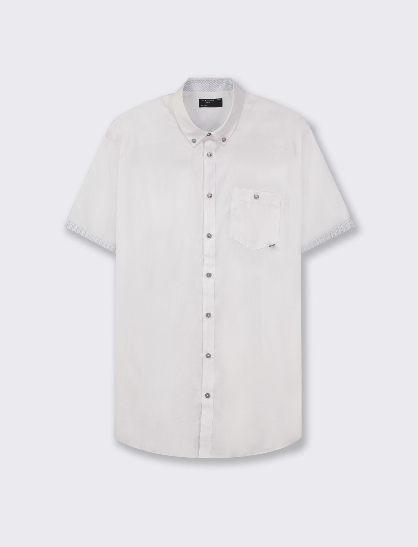 Short Sleeve Oxford Cotton Shirt with French Button-Down Collar - White