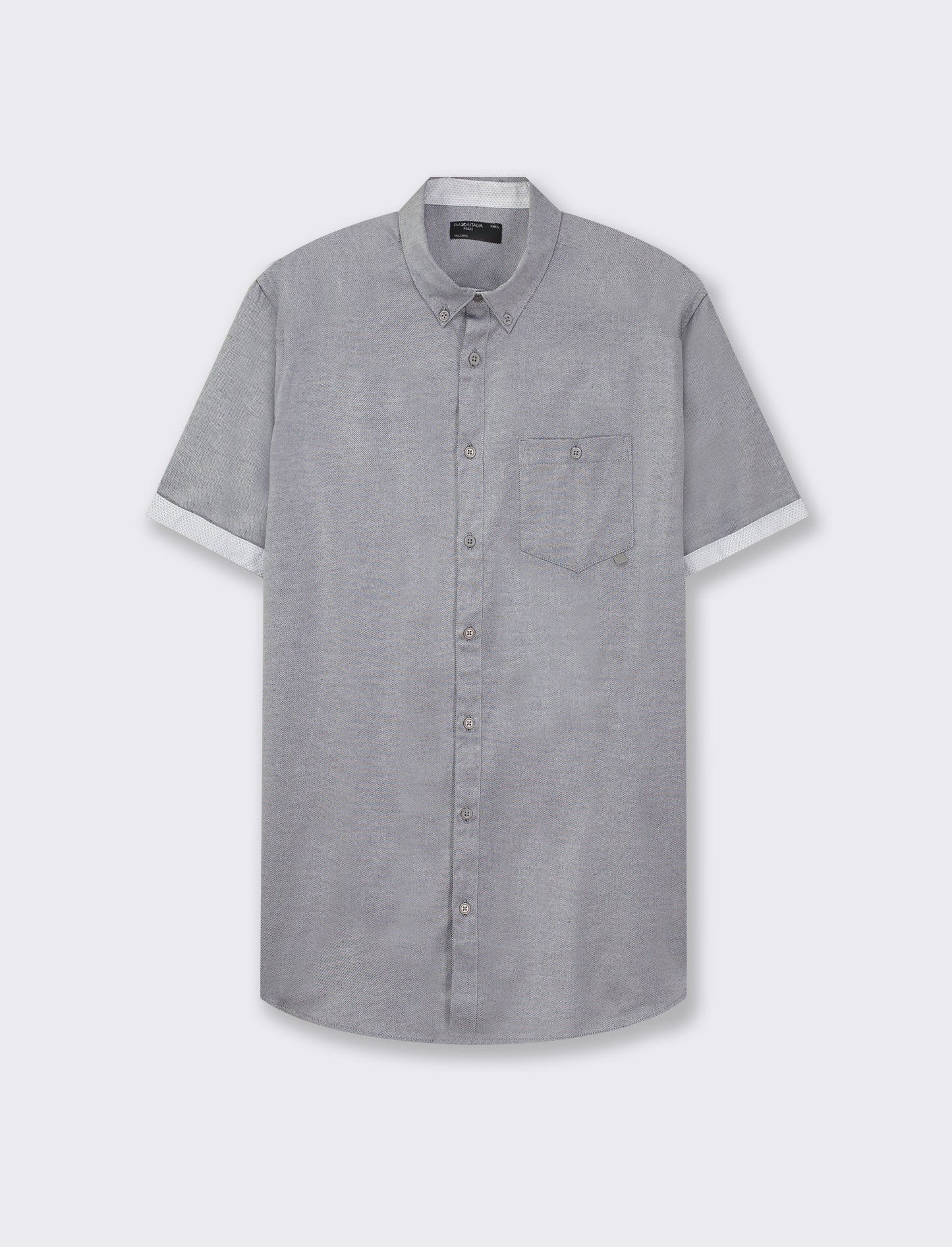 Short Sleeve Oxford Cotton Shirt with French Button-Down Collar - Blue