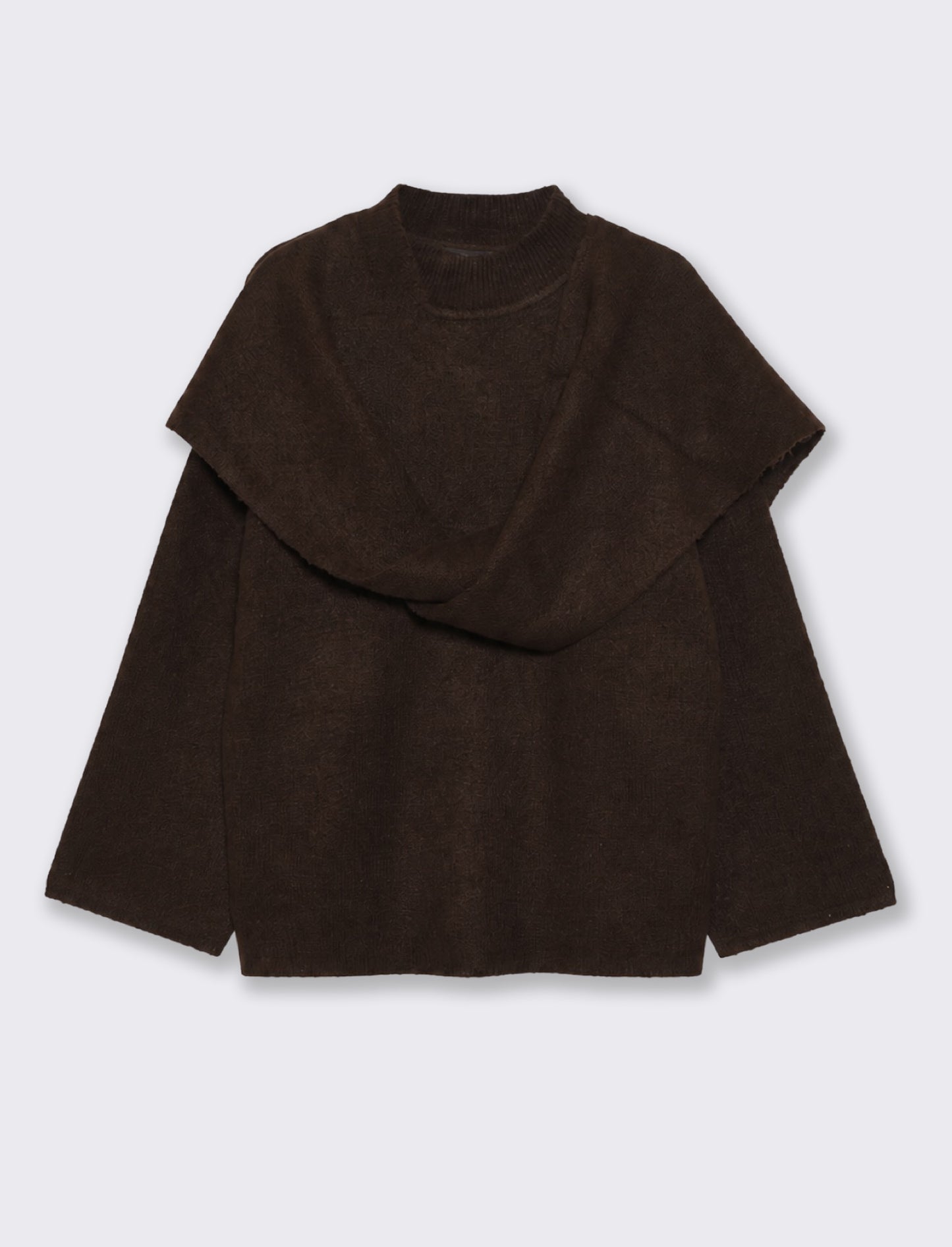 High-neck sweater with matching scarf - Brown